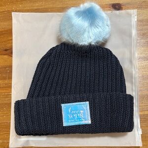 Love Your Melon Black Beanie with Light Blue Pom
